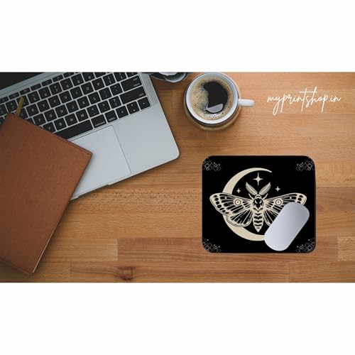 Image of My Print Shop Mystic Moth & Crescent Moon Mouse Pad - Non-Slip Rubber Base, Smooth Surface, 9 x 7.5 Inch