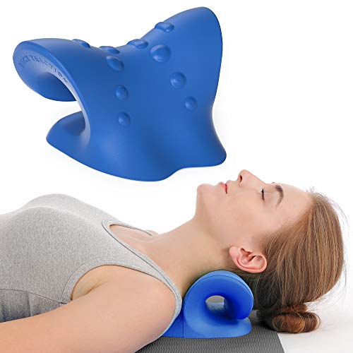 Neck Stretcher, Yarkor Cervical Traction Device for Neck Pain Relief, Neck and Shoulder Relaxer, Chiropractic Pillow Neck Stretcher for TMJ Pain Relief and Cervical Spine Alignment（Dark Blue）