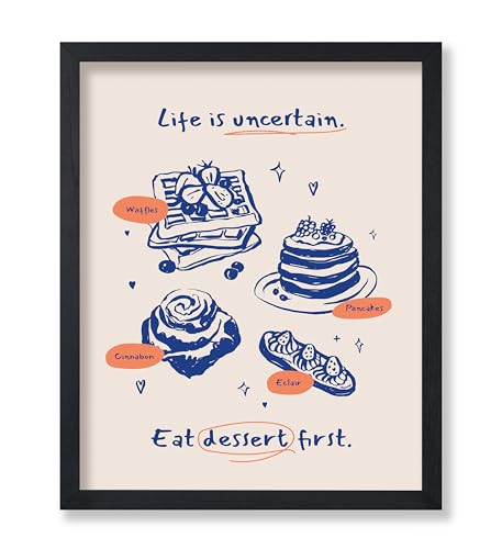 Poster Master Eat Dessert First Poster - Retro Pastry Print - Waffle Art - Pancake Print - Food & Drink Artwork - Cinnabon Design - Chic Boho Design - Kitchen or Bakery Decor - 16x20 UNFRAMED