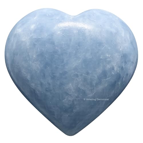 Amazing Gemstone Blue Calcite Celestite Crystal Heart Palm Stone -