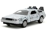DMC Delorean Time Machine Brushed Metal (Frost Version) Back to The Future (1985) Movie Hollywood Rides Series 1/32 Diecast Model Car by Jada 34785