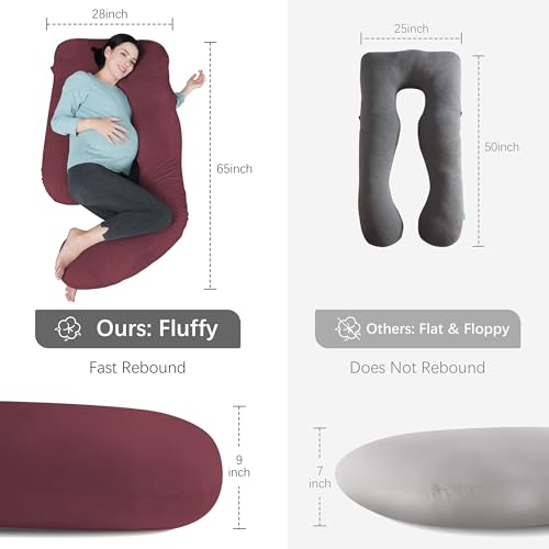 Image of MOON PARK Pregnancy Pillows for Sleeping - U Shaped Full Body Maternity Pillow with Removable Cover - Support for Back, Legs, Belly, HIPS - 65 Inch - Burgundy