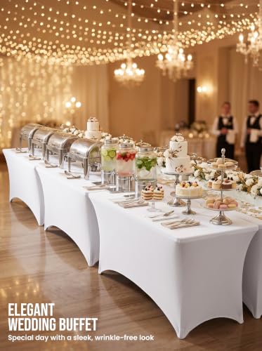 Image of Utopia Kitchen 6Ft 10 Pack, White Tablecloth for Rectangle Tables - Fitted Table Cloth Washable & Wrinkle Resistant Bulk Event Hospitality Wedding Banquet Corporate Functions Use