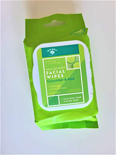 BOLERO BEVERLY HILL Facial Wipes Miscellar Water CUCUMBER & ALOE, Paraben free, Color free - 30 Count