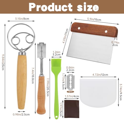 6PCS Bread Whisk Set- Danish Dough Whisk with Sourdough Scoring Tool,Dough Scraper,Pastry Brush,Dough Cutter,Dough Whisk,Bread Scoring Knife,for Sourdough,Pizza, Pastry,Cake Batter