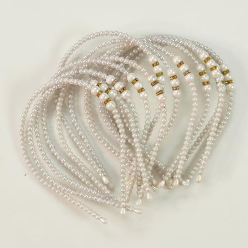 Image of Pearl Beads Hair Band Headband with Stone Decoration, White, Pack of 6