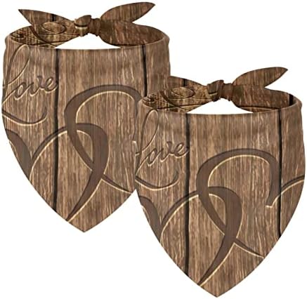 2 Packs Pet Cat Dog Scarf, Triangle Reversible Dog Bandanas, Everyday Dog Scarf Bibs for Male & Female, Adjustable Dog Collar Love Heart Carved Wood Board