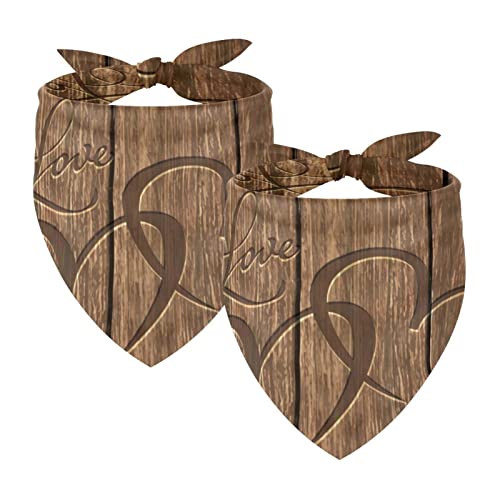 2 Packs Pet Cat Dog Scarf, Triangle Reversible Dog Bandanas, Everyday Dog Scarf Bibs For Male & Female, Adjustable Dog Collar Love Heart Carved Wood Board #TOP2