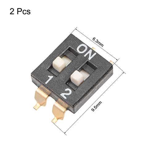 Uxcell 2 Pcs Black Surface Mounted Devices Dip Switch 1-2 Positions 2.54Mm Pitch For Circuit Breadboards Pcb #TOP2