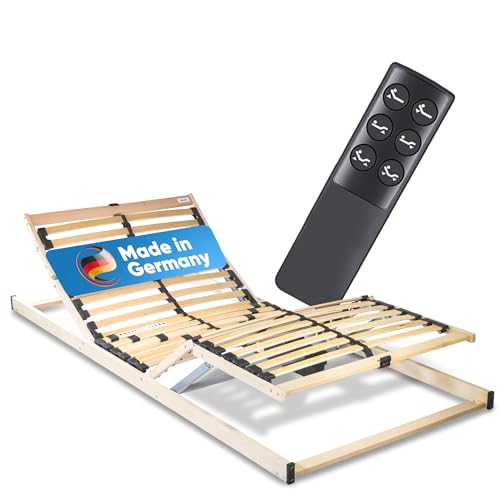 RehaSleep Komfort Lattenrost elektrisch verstellbar 90x200 – 28 Birkenholzleisten für erholsamen Schlaf – 100 Nächte Probeschlafen – Lattenrost elektrisch Made in Germany