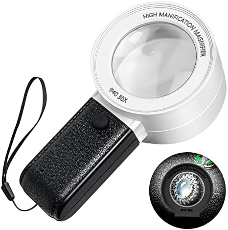 Jewellers Loupe 30X high magnification Magnifying Glass with 3 LED& UV light, Antiques Pocket Magnifier Eye Loupe Lens for Gems Coins Stamps(Currency Detecting/Jewelry Identifying)