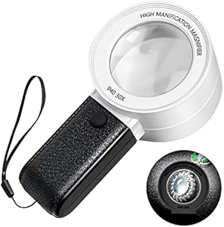 Jewellers Loupe 30X high magnification Magnifying Glass with 3 LED& UV light, Antiques Pocket Magnifier Eye Loupe Lens for Gems Coins Stamps(Currency Detecting/Jewelry Identifying)