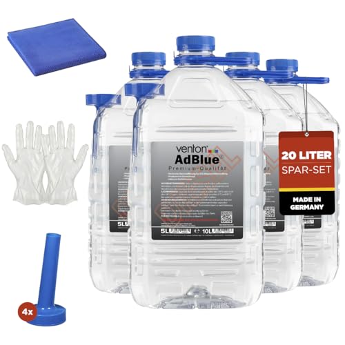 Venton Adblue - Set de ahorro de 10 L (2 x 5 L, paño de microfibra, 2 guantes, 2 embudos, 10 litros, fabricado en Alemania), color azul