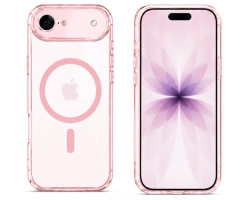 Image of Elzzi Translucent Clear Back Cover Compatible with iPhone 17 Air, PC Shockproof Scratch Resistant, Non-Yellowing, Support Mag-Safe Wireless Magnetic Charging Case - Pink