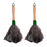 2 Plumeros Avestruz de 30 cm Fabricados en España - Plumeros Atrapapolvo con Mango de Madera y 100% Plumas de Avestruz - Fácil de Limpiar - para Limpieza de Muebles, Ventiladores o Estanterías