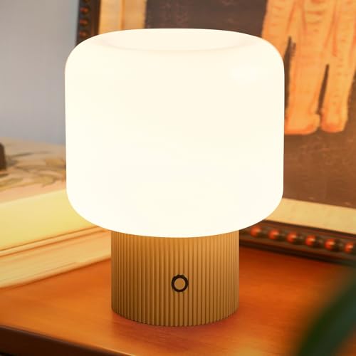 MAGCHARM Halo Mushroom Lamp, 5W Cute Cordless Rechargeable Table Lamp with Glass Shade, 3 Color...