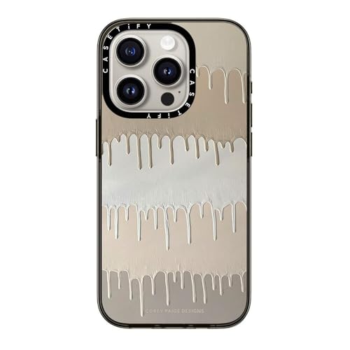 Étui iPhone 15 Pro chic à gouttes peintes beige pour vos sorties urbaines