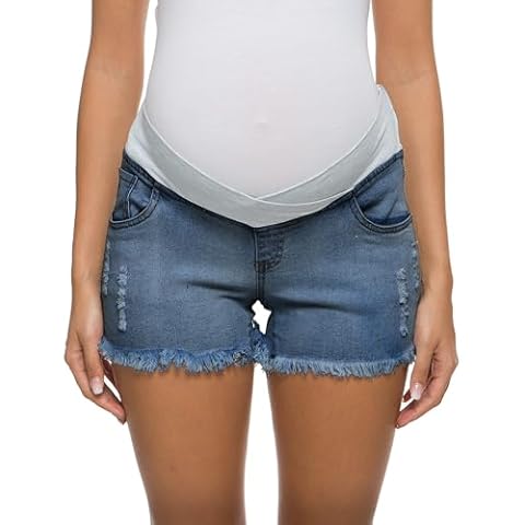 Foucome Maternity Jean Shorts Under Bump Wide Elastic Band Waist Pregnancy Denim Shorts Cover