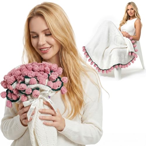 Gifts for Mom Wife Daughter, 59 Inch Crochet Rose Flower