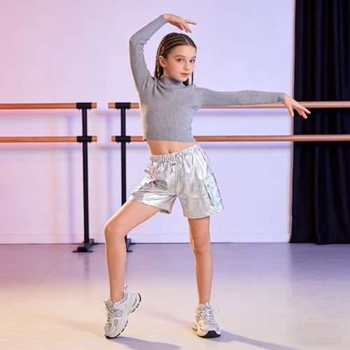 Image of Rolanko Girls Cargo Shorts Lightweight Parachute Short Pants with Pockets Summer Cargo Shorts for Kids Casual Hiking Sports
