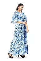 MODI FACTORY Jaipur Export Quality,Women's Cotton Kaftan Plus Size Maxi Kaftan Gown Handmade Jaipur Block Print Sleepwear,Free Size Blue