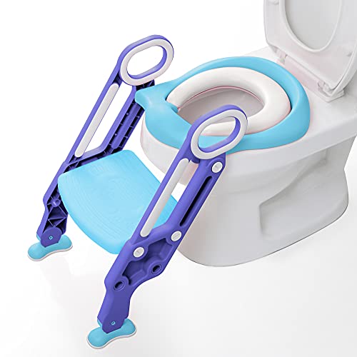 GRANDMA SHARK Kindertoilette mit Treppenleiter, WC-Trainingsgerät, Kindertoilette mit Kissen (Blau) Cover