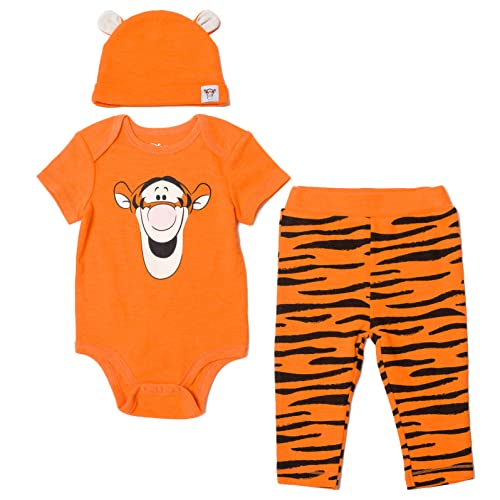 Image of Disney Mickey Mouse Minnie Mouse Lion King Winnie the Pooh Baby Bodysuit Pants and Hat 3 Piece Outfit Set Newborn to Infant