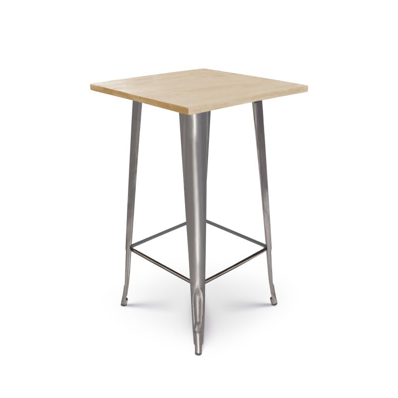 Kosmi Table de Bar Mange Debout Style Industriel en métal Brut et Plateau Bois Clair - 60x60 cm