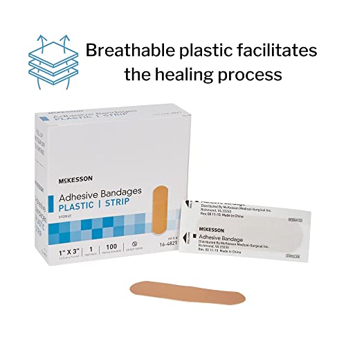 Mckesson Adhesive Bandages, Sterile, Plastic Strip, 1 In X 3 In, 100 Count, 2 Packs, 200 Total #TOP3