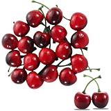 JRYXDS 30Pcs Cerezas Artificiales,Decoración De Frutas Falsas,Modelo De Cereza,Cerezas Artificiales Frutas,Decoración De Frutas Realistas,Decoración Para El Hogar,Fiesta,Decoración De Escritorio