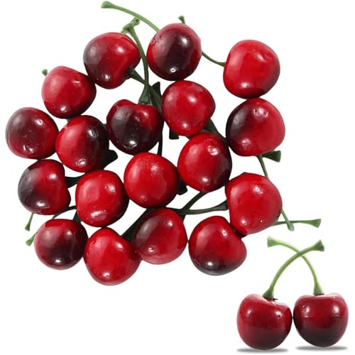 JRYXDS Lot De 30 Cerises Décoratives Artificielles Pour Coupe De Fruits, Décoration De Table Rouge, Noir, Cerises, Cerises, Fausses Fruits, Décoration De Fête, Festival