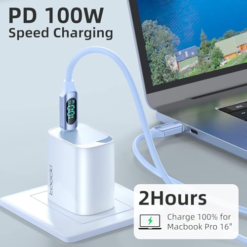 Image of iFAST Digital Display 100W Type-C to Type-C Fast Charging Data Cable | 480Mbps Data Transfer Speed | Compatible With MacBook, iPad, Galaxy, Pixel, Switch (1 Metre, Silicon, Blue)