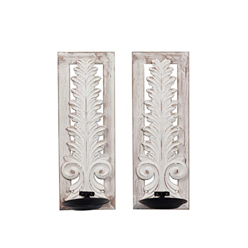 Sofe Openwork Carving Wall Candle Sconces Set Of Two, Distressed White Finish Wooden Candle Holder Wall Decor Living Room, Rustic Farmhouse Candle Wall Sconces, Bedroom Hallway Wall Art Decoration #TOP4