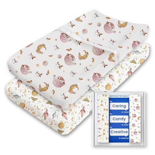 Image of Changing Pad Cover for Girls Boys, TotBasic Premium Soft Boho Changing Table Covers, Stretchy Jersey Changing Table Sheets - Fits All Standard Changing Tables - 2 Pack (Starry Dreams)