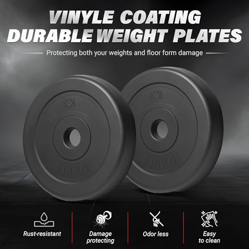 KK Vinyl Weight Plate Set. For 1 Inch Barbell Bar Dumbbells Weight Disc Pair. 2 x 2.5kg, 5kg or 10kg Barbell Weight Plates. Dumbbell Plates for Home or Gym Training or Weightlifting. (2 X 15kg) - Image 5