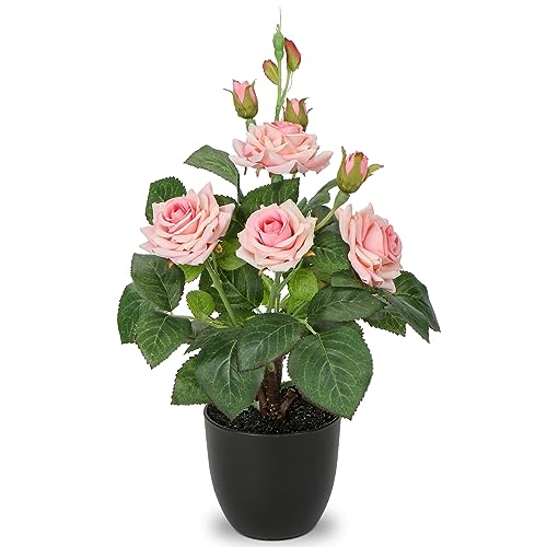 Briful 38CM Artificial Roses in Pot Pink Artificial Flowers