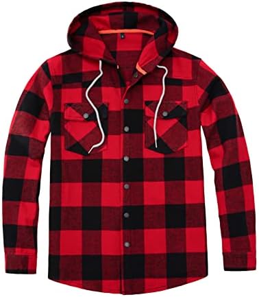 Men's Hooded Plaid Flannel Shirt Jacket Snap Button Flannel Hoodie with  Hand Pockets（Not Paper Thin）, Red, S: Buy Online at Best Price in Egypt -  Souq is now Amazon.eg
