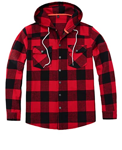 Image of ZENTHACE Men's Hooded Plaid Flannel Shirt Jacket Snap Button Flannel Hoodie with Hand Pockets (Heavyweight 10.6 Oz Fabric)