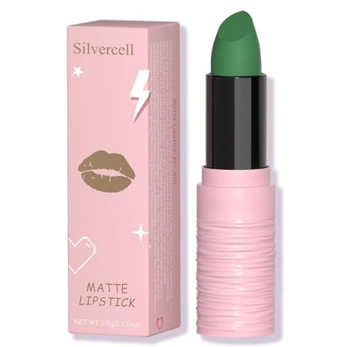 Silvercell Matte Lipstick Long Lasting, Lip StainNon-stick Cup Non-fading, Waterproof Velvet Lip Gloss Eye Black Face Body Paint for Masquerade Cosplay Halloween Baseball Sports Makeup (Green)