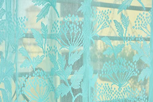 Image of Heavy Polyester Beautiful Floral Design Tissue Net Curtains 7 Feet Long Set of 3 | 4 * 7ft 122 * 213 cm | Parde for Living Room and Bedroom | Blue Curtains