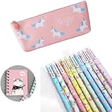 Estuche muy bonito, no demasiado grande y muy resistente. Además, la fantasía del estuche y del unicornio. Un gran regalo para una niña. Bella la elección de los diseños, lindos los colores de las tintas diferentes entre sí. Fantasía y un objeto de nicho, para los amantes de los flamencos y los unicornios.