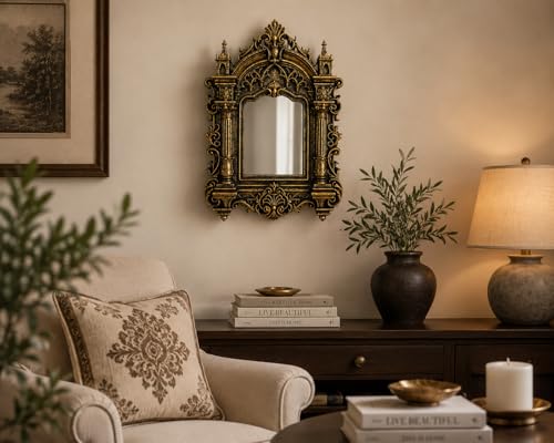 Image of Antique Castle Photo frame, Vintage wall decor, Baroque Ornate Picture Frame size 10 x 9 Inch, for 4 x 6 Photo, Wall Hanging & Tabletop Display, Gothic Decorative Wall Decor for Home, Living Room, Bedroom, Office & Gifts (Without Glass)