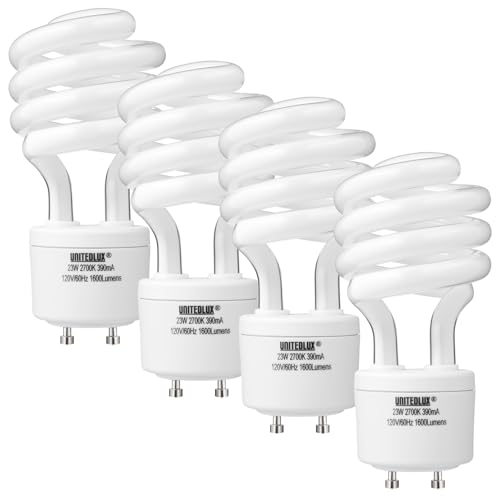 Image of 23Watt T2 Spiral CFL GU24 2 Prong Light Bulb Base 2700K 1600lm 120v 60Hz Light Bulb- Mini Twist Lock Spiral -Self Ballasted Compact Fluorescent Soft White(23W Pack of 4)