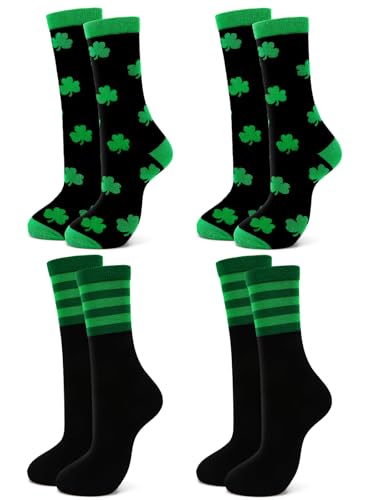 BOARDFEB St. Patrick's Day Socks,Cotton Green and Black Stripe Shamrock Socks St. Patrick Accessories Gift for Celebrations Parties Everyday Wear Irish themed Party Favors