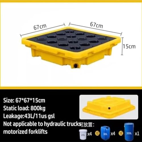 Plateforme de rétention modulaire pour palettes, entrepôts et usines, avec accès pour chariot élévateur et système de drainage. Bac modulaire étanche pour fût de 208 litres (55 gallons). Sol