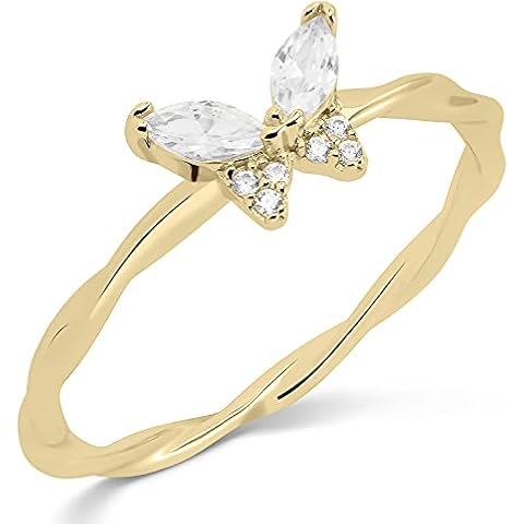 Milla CZ Sterling Silver Butterfly Rings for Women or 14k Gold Plated Stackable Rings - Cool Cute Rings Aesthetic (14K Gold Plated, Size 6) Cover
