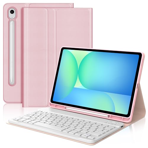 Teclado Bluetooth extraíble español Ñ para Samsung Tab S10 Lite y S9 FE con funda protectora rosa