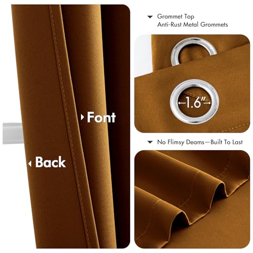 MIULEE Blackout Curtains for Bedroom Living Room 2 Panels, Thermal Insulated Room Darkening Drapes Grommet Noise Reducing Light Blocking Window Treatments 63 Inches Long 40x63 Inch Gold Brown by MIULEE - Used condition - Image 4