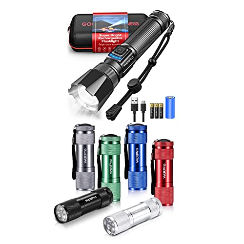 Wdtpro Led Rechargeable Flashlights High Lumens With Carrying Bag And 6 Pack Led Mini Flashlights #TOP9