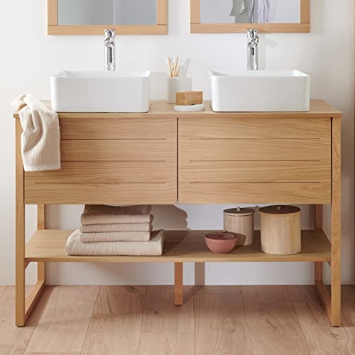 Meuble Salle de Bain Chêne Naturel 120 cm Atoll - Meuble Double Vasque en Bois